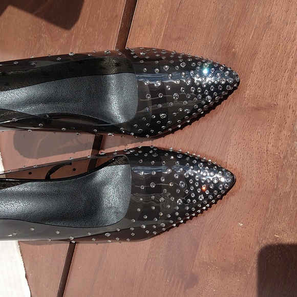 Bisou Bisou Smoke Clear Vinyl Stiletto Rhinestones Stiletto Heels - Picture 13 of 17